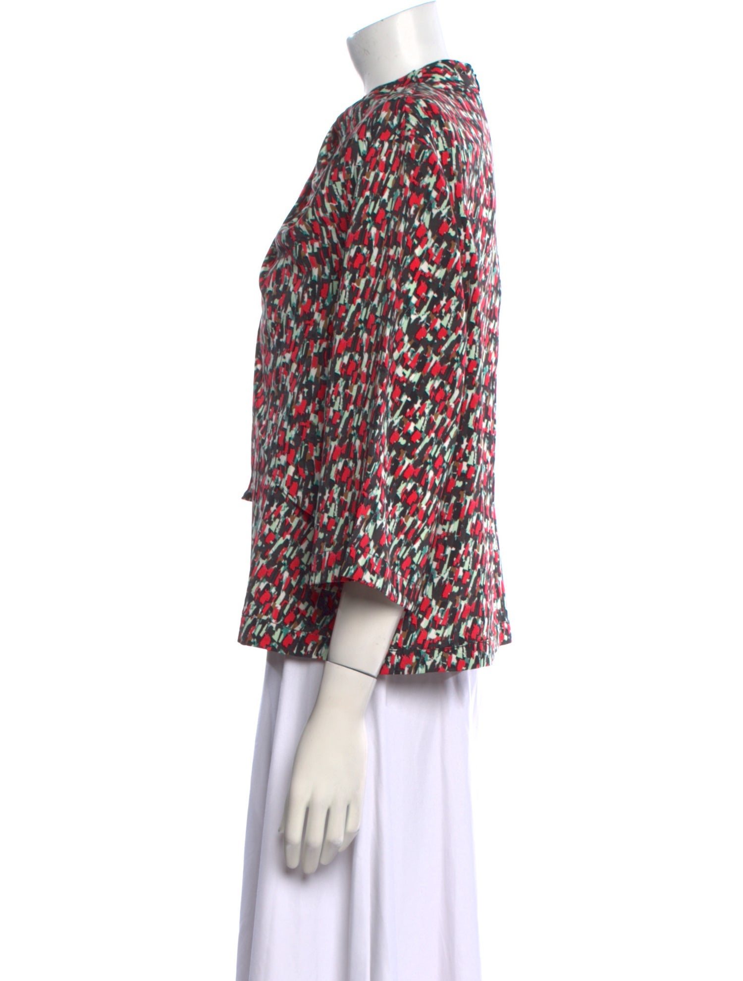 St. John Floral Print Mock Neck Blouse